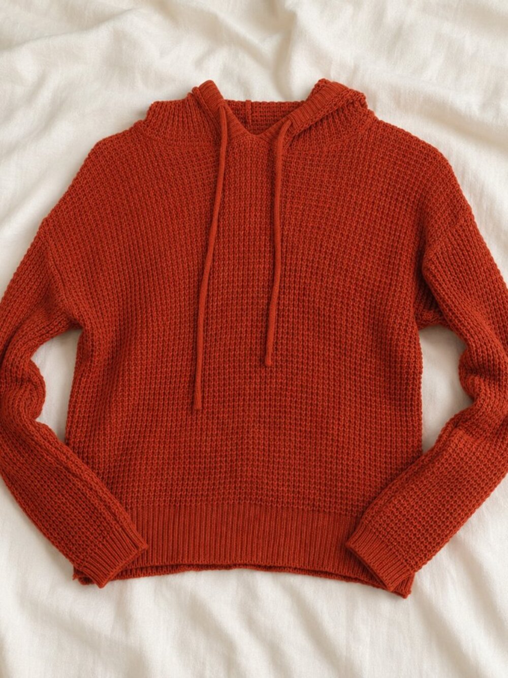 Poof Apparel Women's M Pullover Hoodie Rust Waffle Knit Cotton Blend